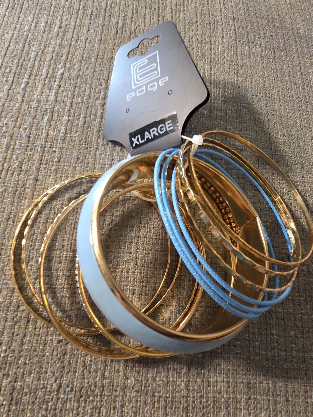 Edge Gold and Light Blue Bangle Bracelet Set - Edge